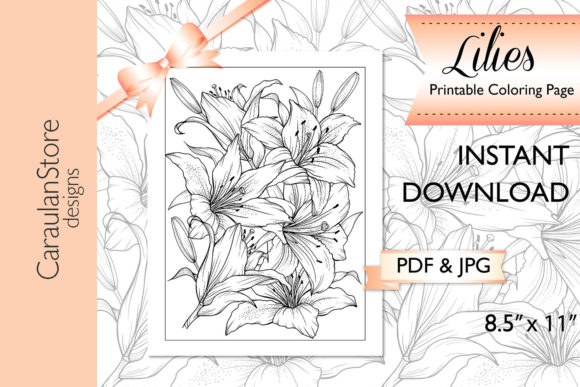 Download Floral Coloring Page, Lily Line Art - Line art Collection