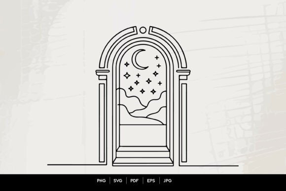 Download Mystical Moon Portal Arch Line Art SVG - Line art Collection