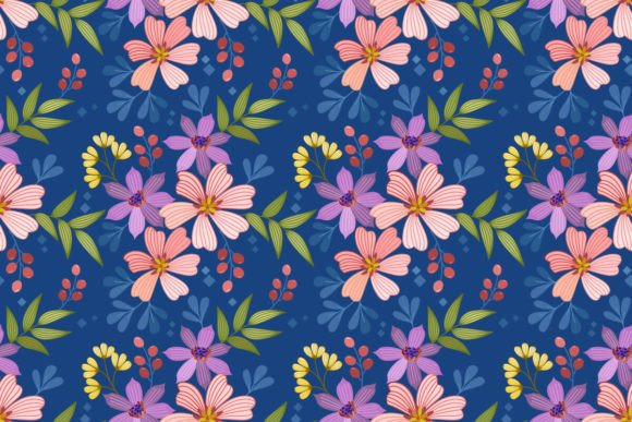 Download Flowers Design on Blue Color Pattern. - Flower Collection