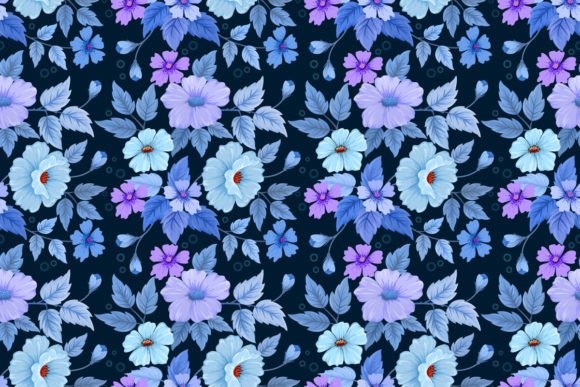 Download Hand Draw Flower on Blue Color Pattern. - Flower Collection