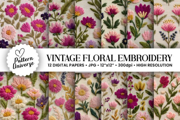 Download Vintage Flowers Embroidery Pattern - Flower Collection