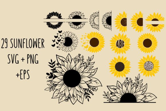 Download Sunflower SVG Bundle Outline Artwork - Flower Collection