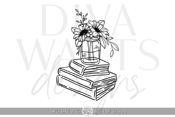 Download Flowers on Books Silhouette Artwork SVG - Flower Collection