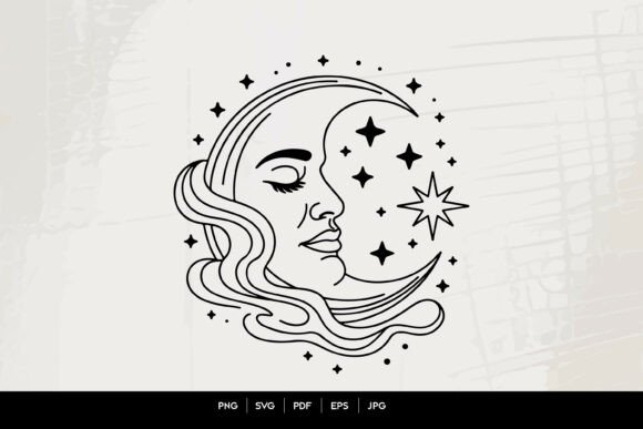 Download Celestial Moon Face Line Art SVG - Line art Collection