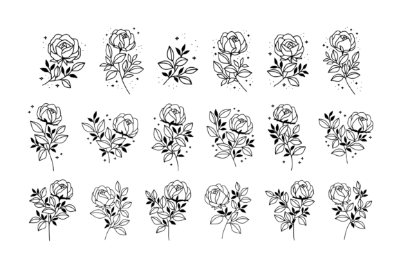 Download Rose Floral Line Art Flower Element Set - Flower Collection