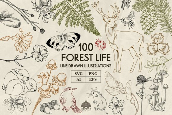 Download Forest Animals and Plants Line Art Svg - Premium Resources