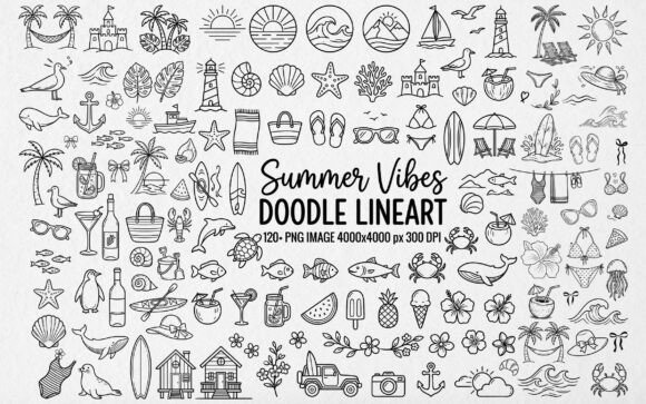 Download 120+ Summer Vibes Doodle Line Art PNG - Premium Resources