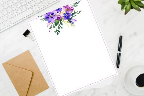 Download Purple Watercolor Bouqet Stationery - Stationery Collection