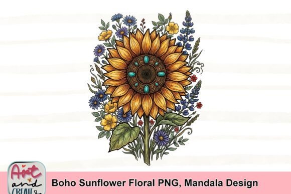 Download Boho Sunflower Floral PNG, Mandala Design - Flower Collection