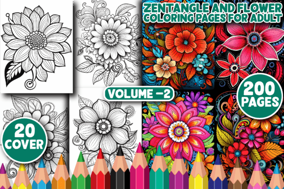 Download 200 Zentangle and Flower Coloring Pages - Flower Collection