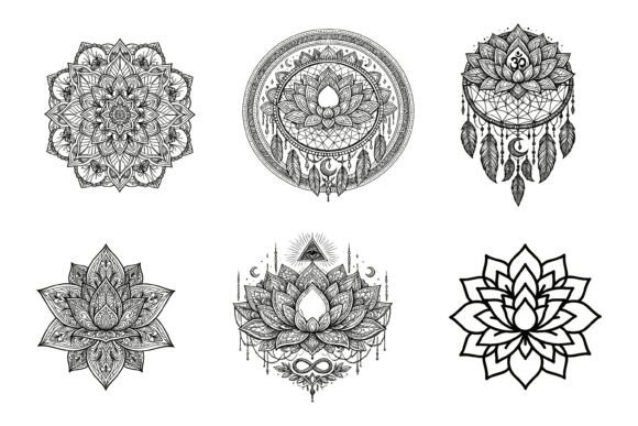 Download Sacred Lotus Mandala Line Art Bundle PNG - Line art Collection